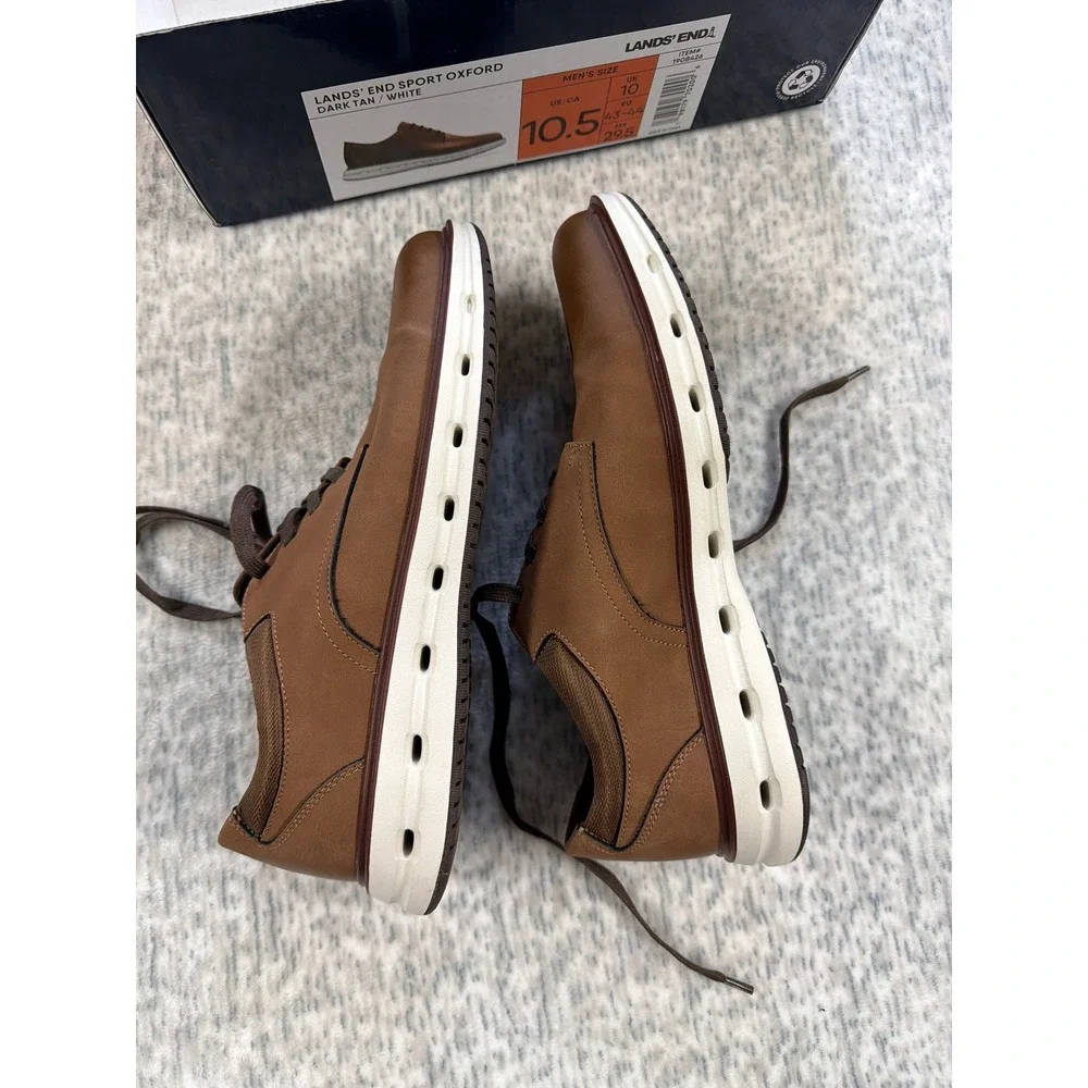 Lands‎ End Mens Sport Oxford Shoes Dark Tan White 1908426 Size 10.5